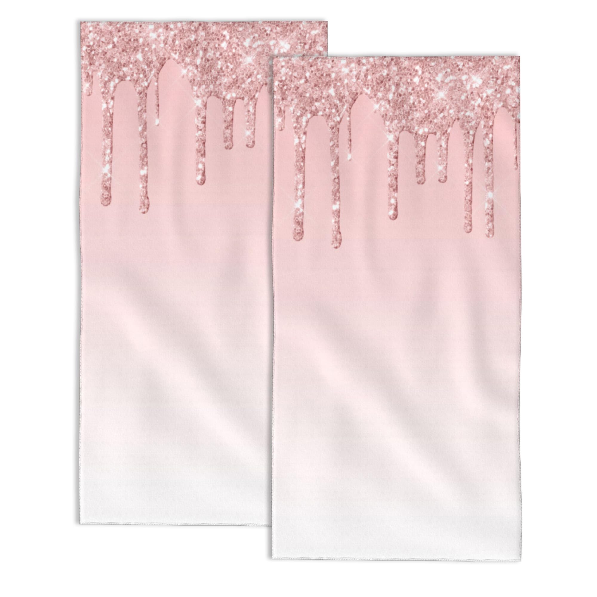 Snowmolle 2 Pack Hand Bath Towel,Pink Glitter Hand Towel Set of 2 Fingertip Towel Daisy Flower Bathtub Decorative Kitchen Towel Set Highly Absorbent