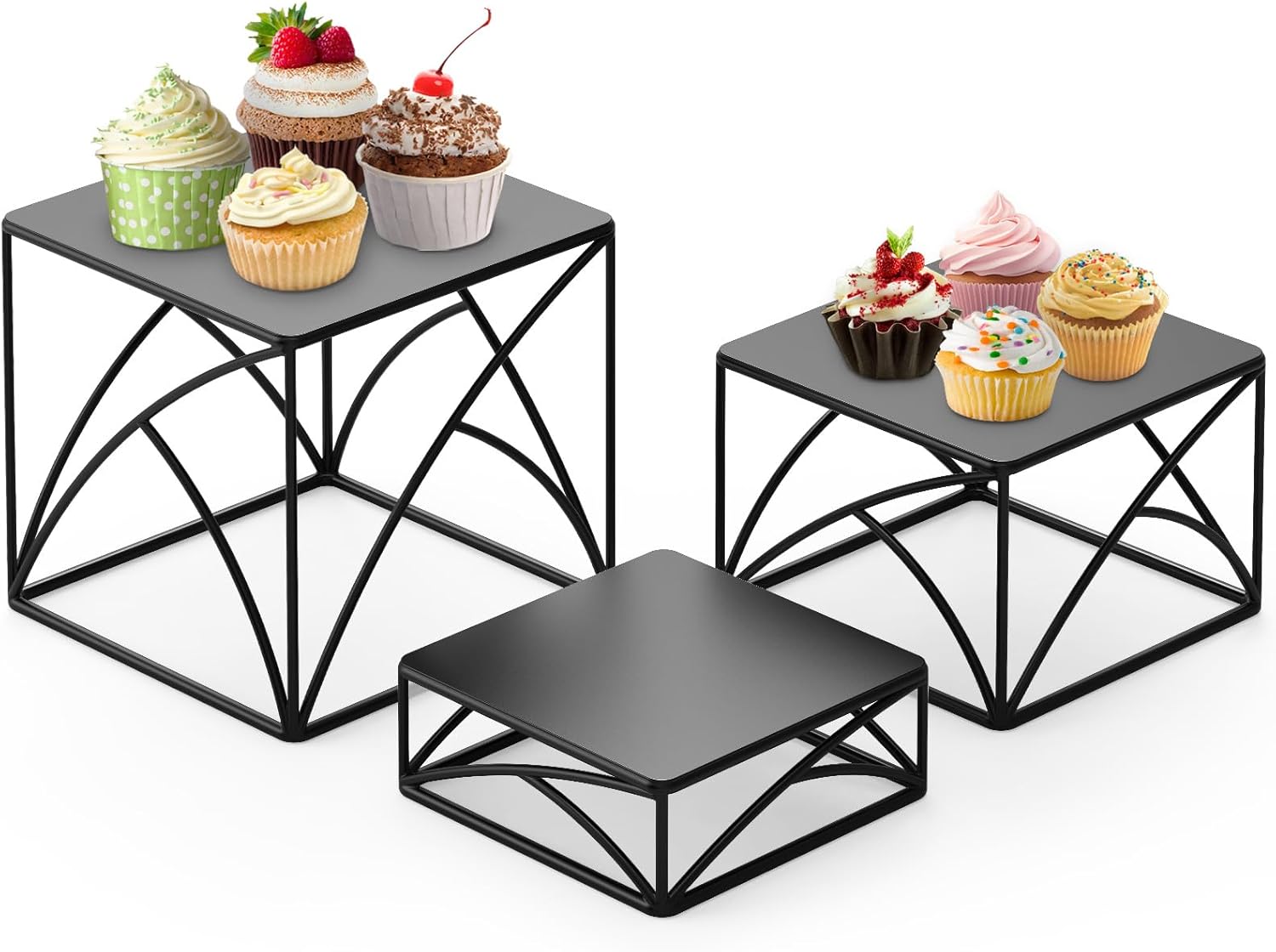 3 Pack Buffet Risers, Food Risers for Buffet Table,6", 6.3", 6.7" Metal Buffet Risers and Stands,Cupcake Stand for 6 Cupcakes, Catering Dessert Cake Stand for Party