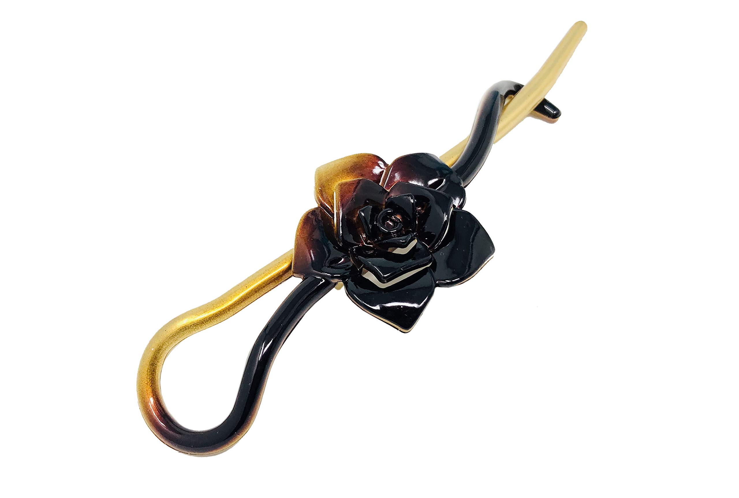 Parcelona French Rose Flower Ombre Golden Tortoise Shell Twist N Clip Cellulose Acetate Metal Free Hair Clip Barrette