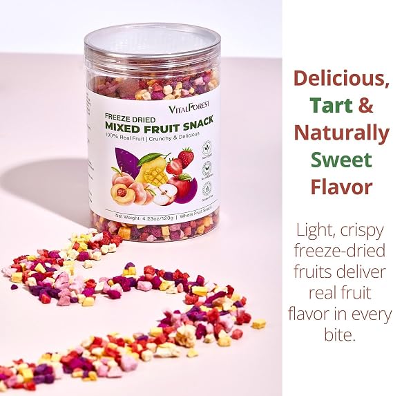 Freeze Dried Mixed Fruit Snacks - 4.23oz(120g) Crunchy Dried Fruit Mix with Strawberry, Dragon Fruit, Purple Sweet Potato, Mango, Peach, Apple, Natural Healthy Dehydrated Fruits Snacks