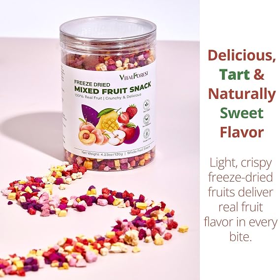 Freeze Dried Mixed Fruit Snacks - 4.23oz(120g) Crunchy Dried Fruit Mix with Strawberry, Dragon Fruit, Purple Sweet Potato, Mango, Peach, Apple, Dehydrated Fruits Snacks