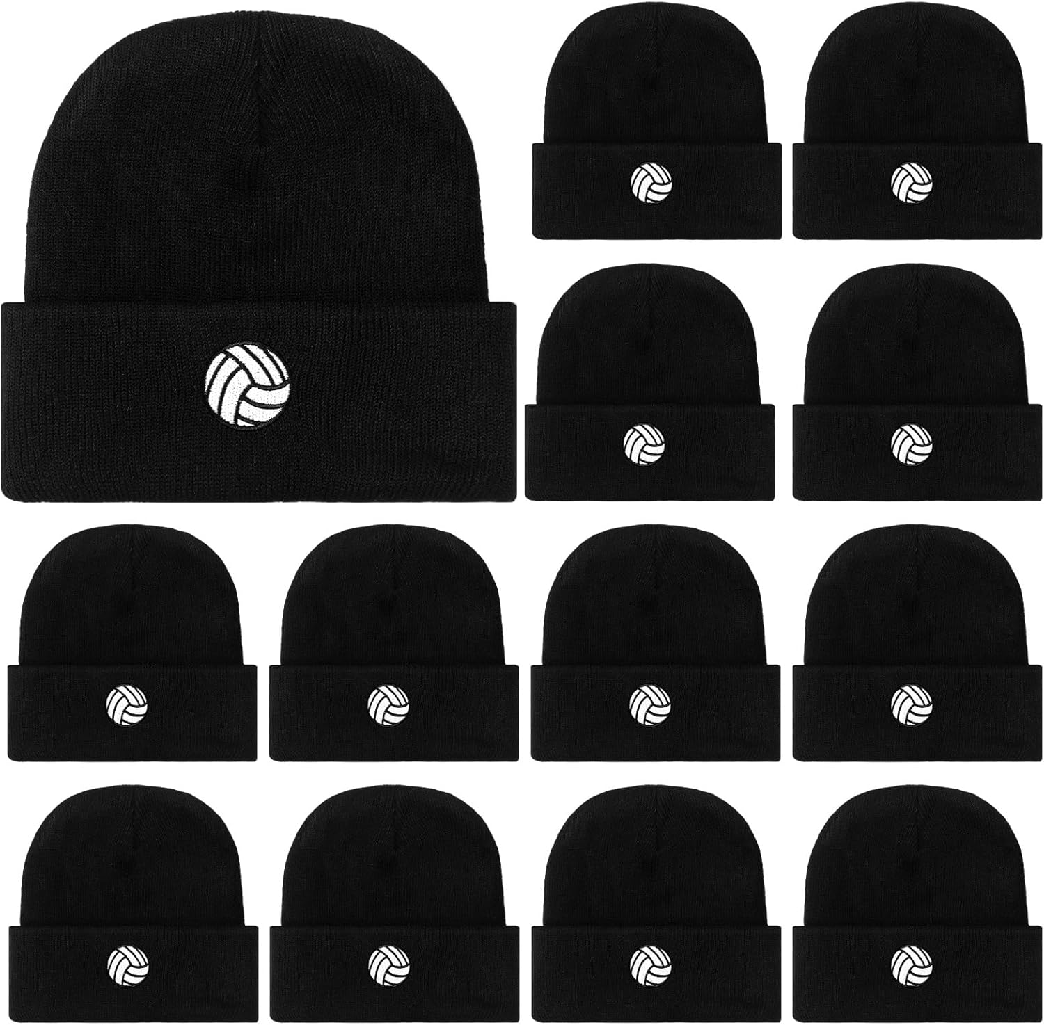 12 Pcs Volleyball Team Gifts Winter Beanie Embroidered Hats for Men Women Gifts Volleyball Theme Party Sports Team Club Supplies Black
