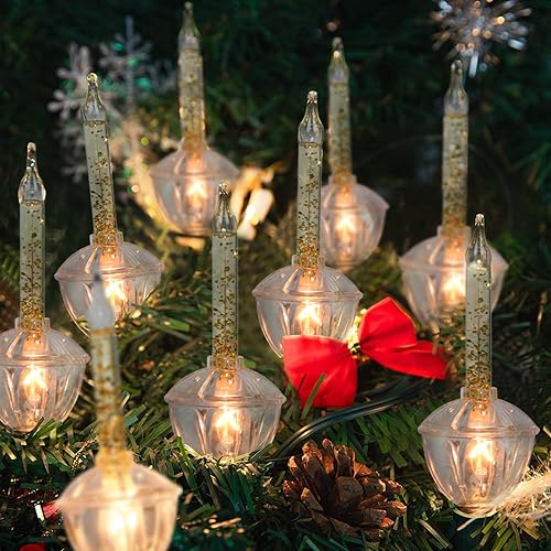 SUNSGNE Luces de burbujas de Navidad, luces de burbujas vintage de 8.8 pies con 10 bombillas doradas con purpurina (1 de repuesto), base de