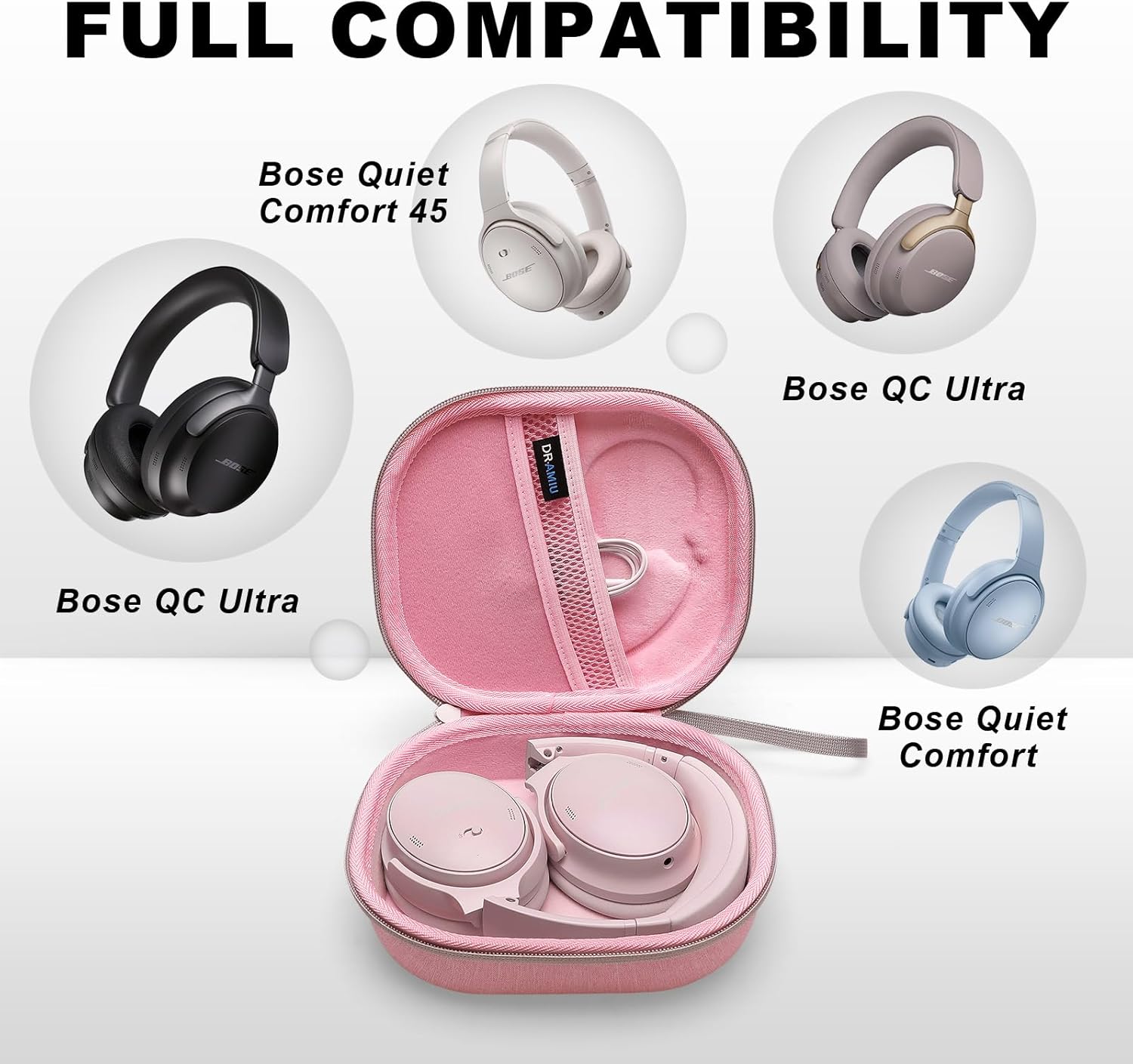 Hard Case Compatible with Bose QuietComfort, QC Ultra, QC 35, QC 45, QC45 SE, QC SE Over Ear Wireless Noise Cancelling Headphones, Pink EVA Travel Storage Bag - Image 2