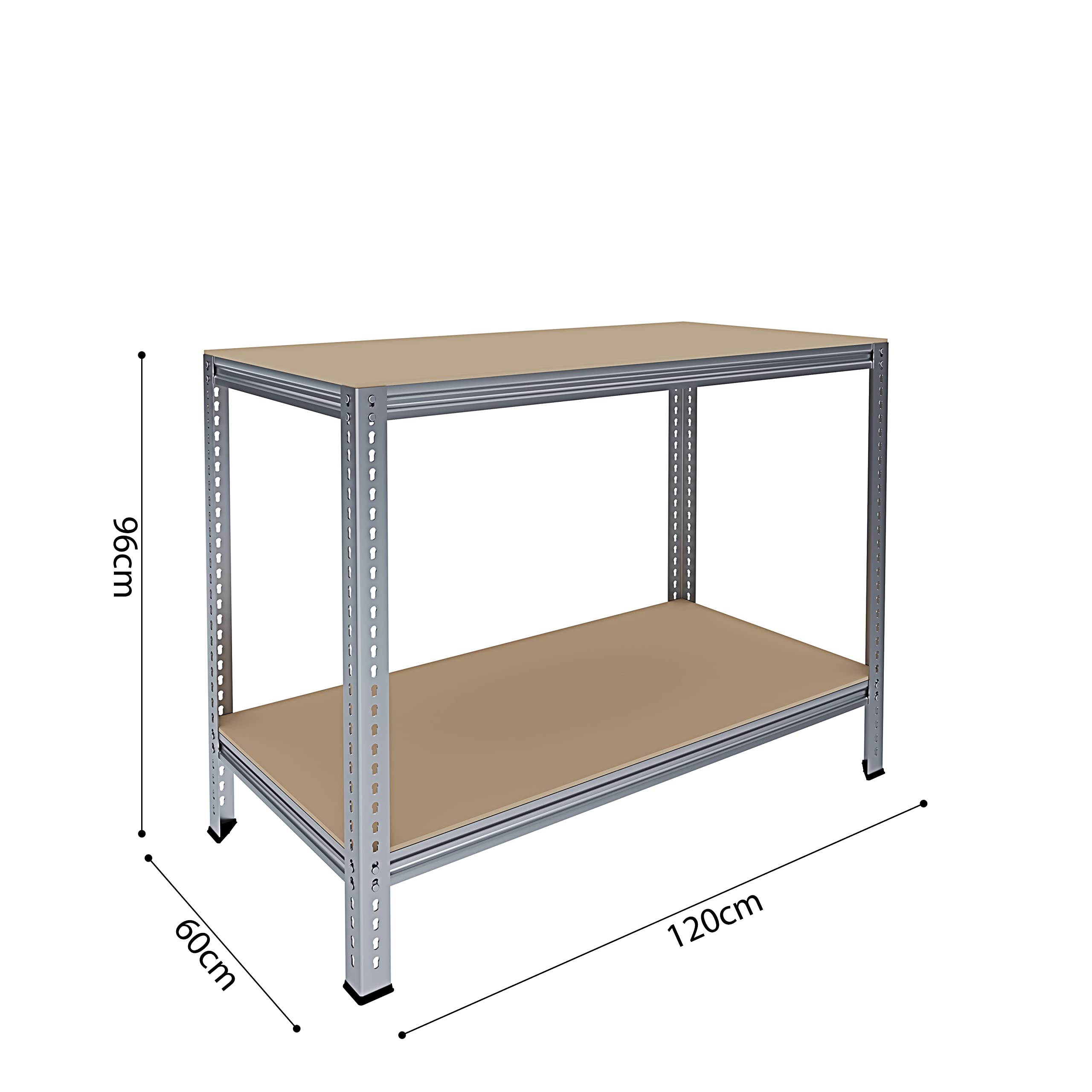 Banco Tavolo Da Lavoro Senza Bulloni In Acciaio Metallo e MDF Portata Fino a 1200 Kg Con 2 Ripiani Regolabili Ideale Per Garage Officina Cantina Capannone Magazzino Design Modulare 96 x 120 x 60 cm