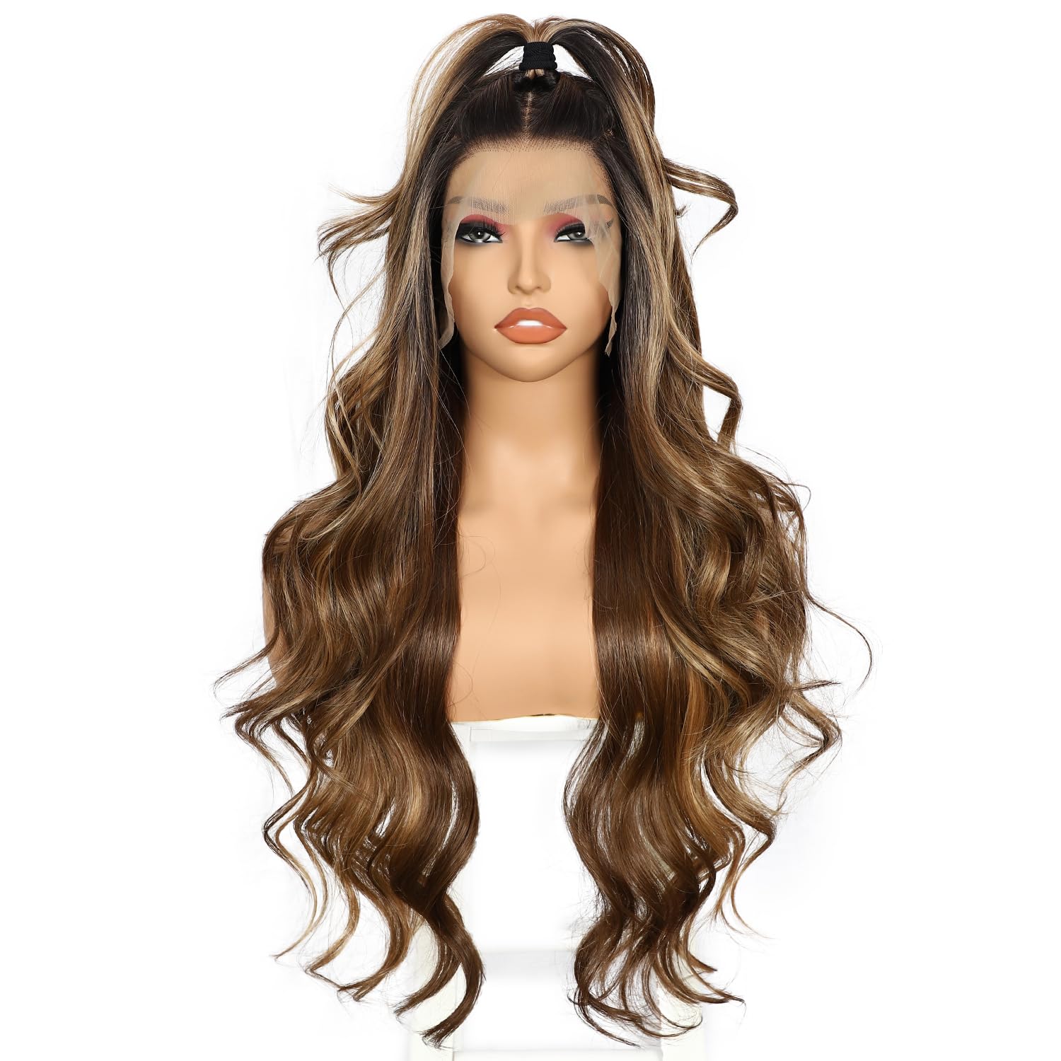 Sapphirewigs 13x4 Lace Front Perücke Synthetische Honey Braun Perücken 26 inch
