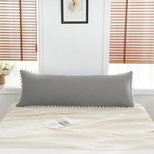 Miniatura 70 de Blue Body Pillow Cover Shabby Chic Long Pillow Case Cover Navy Blue Pom Poms Fringe Body Pillow case with Pocket Closure 20x54 inches(Body,Navy Blue)