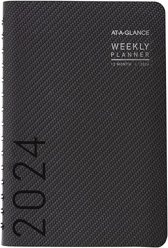 Miniatura 1 de AT-A-GLANCE Agenda semanal y mensual 2024, 5 x 8 pulgadas, pequeña, pestañas mensuales, bolsillo, contemporánea, carbón (70100 x 4524)