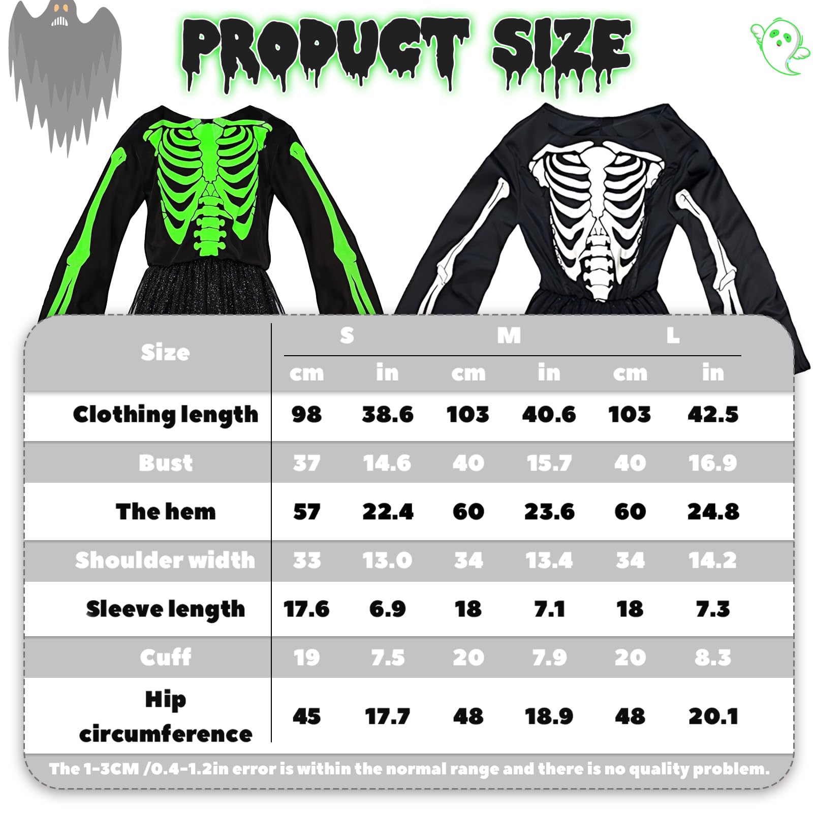 JoyinTcos Kids Halloween Skeleton Costume Grim Reaper Costume, Kids Skeleton Glow in the Dark Set Halloween Costumes - Image 2