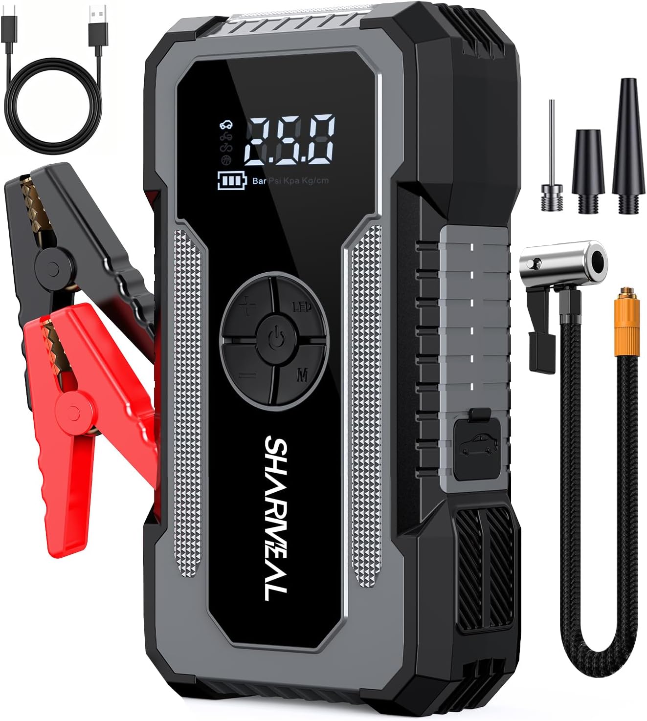 Sharmeal Jump Starter with Air Compressor, 7000A 150PSI Car Jump Starter Battery Pack , 12V Car Battery Jump Starter
