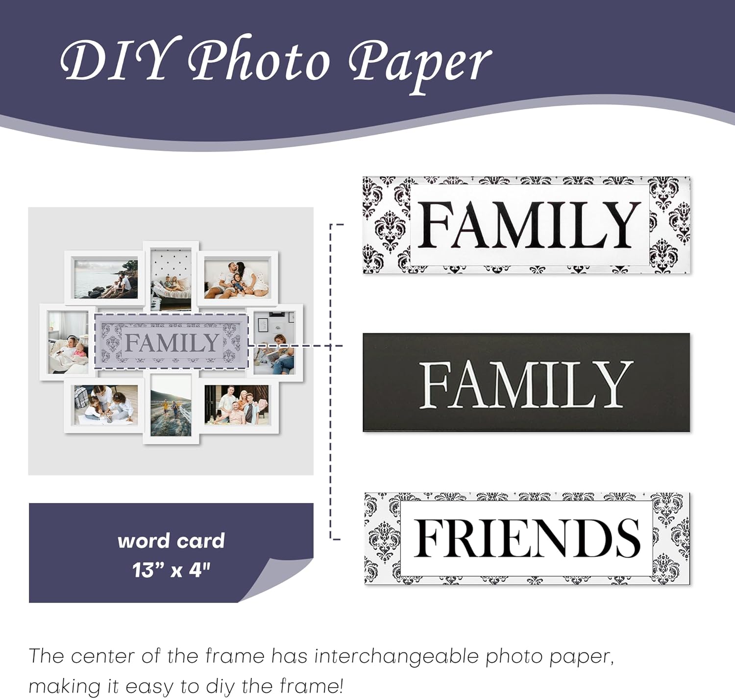 Jerry & Maggie Family Photo Frame 22x17, PVC Picture Frames Collage Wall Decor 9 Opening Wall Hanging For 6x4 Photos 8 Pack, No-Assembly 3D Design Waterproof Memorial Keepsake, White