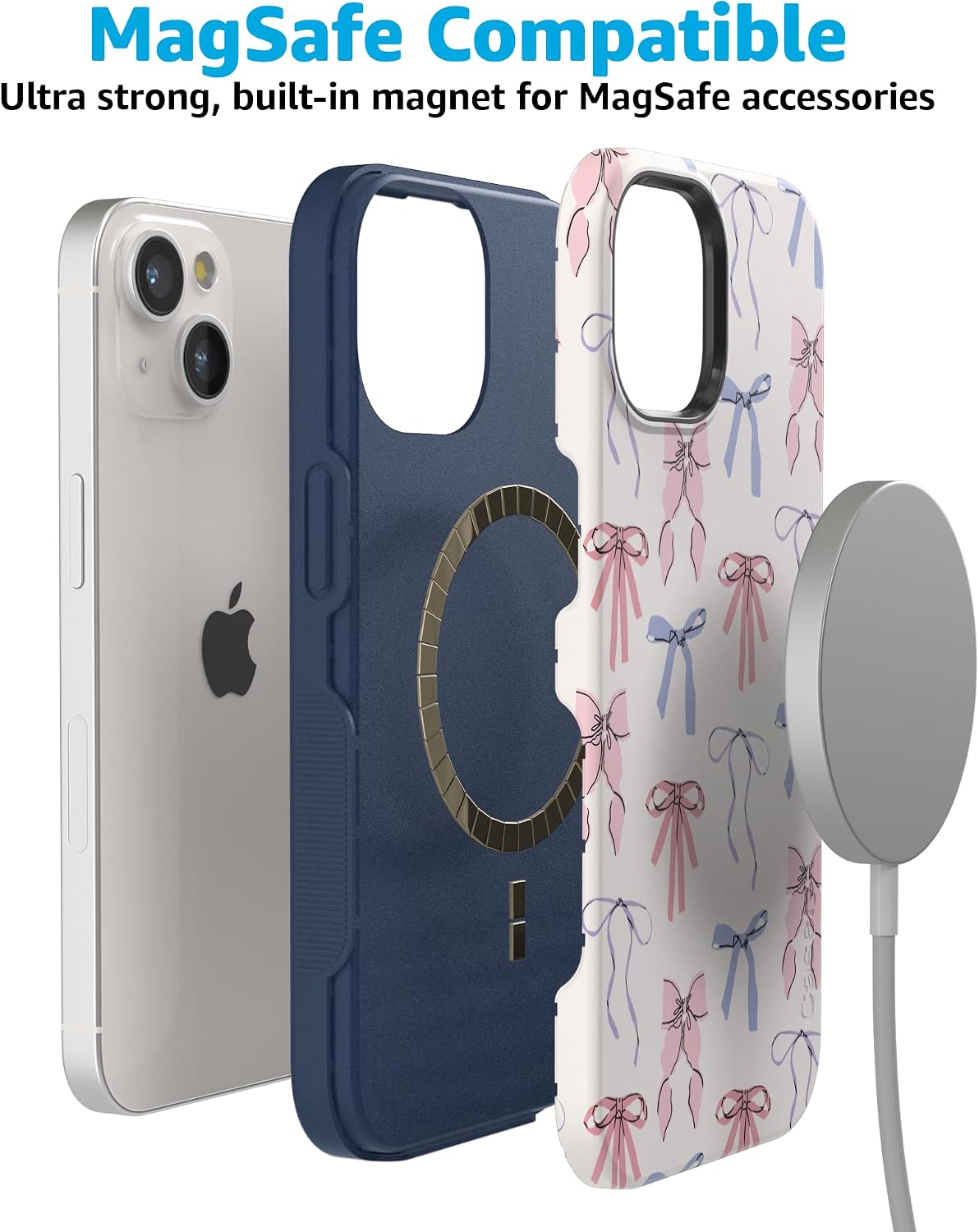 Casely iPhone 15 Plus Case | Coquette Girlie | Pastel Bows | Bold Protective Design | Compatible with MagSafe