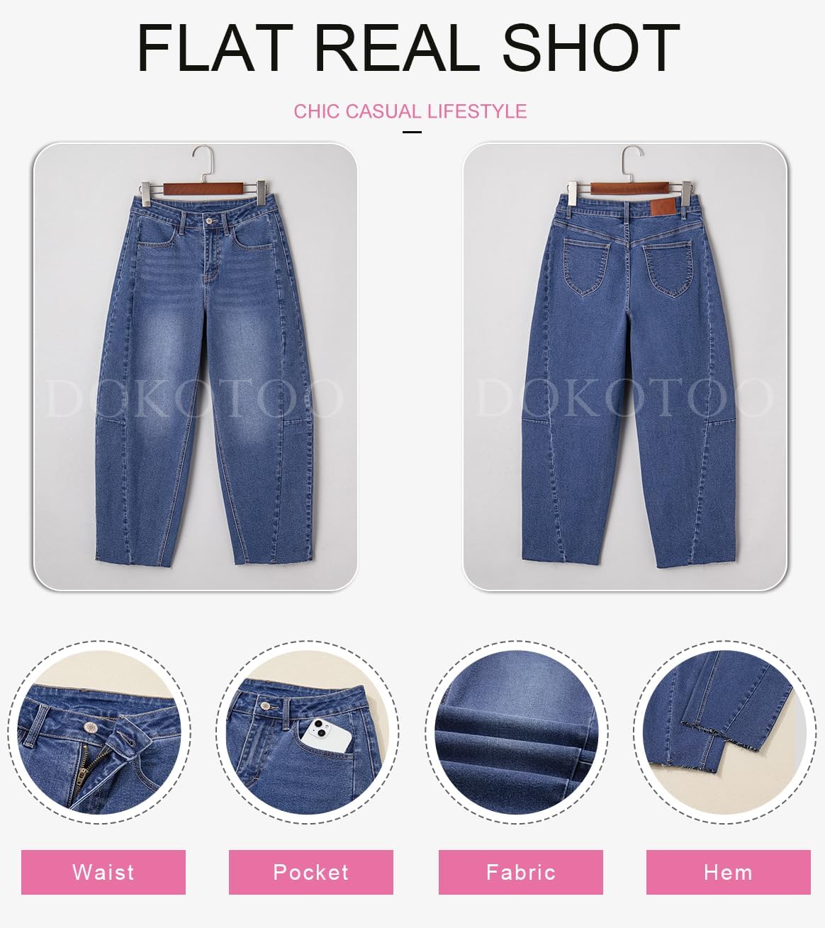 Dokotoo Casual Jeans for Women Loose Baggy Wide Leg Jeans Woman High Waisted Stretchy Denim Pants with Pockets - Image 6