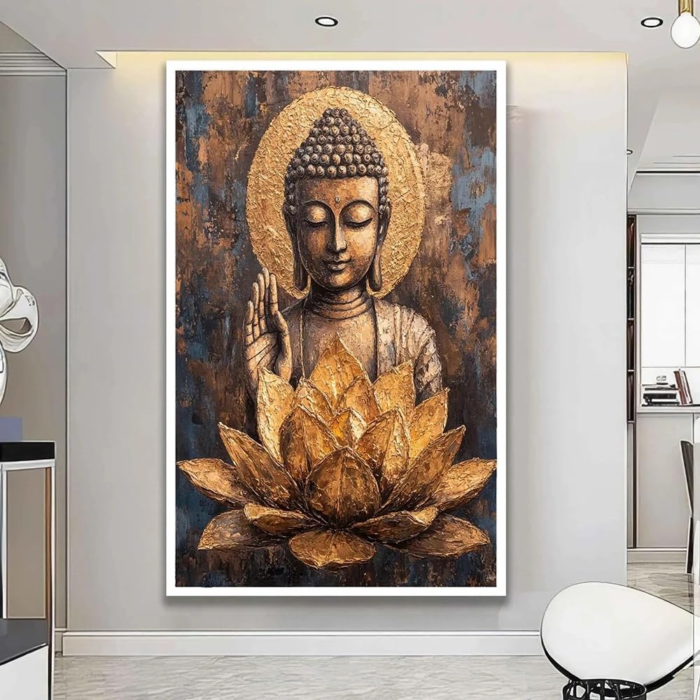 Lienzo impreso de Buda Dorado de gran nitidez artística para decoración elegante de interiores