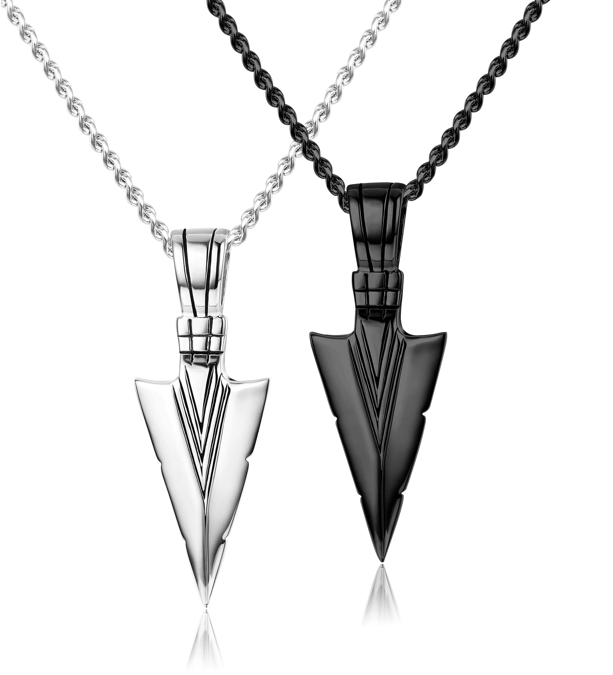 Diamday 2pcs Collar de Acero Inoxidable para Hombre Dientes de Lobo/Punta de Flecha Conjunto de Collar