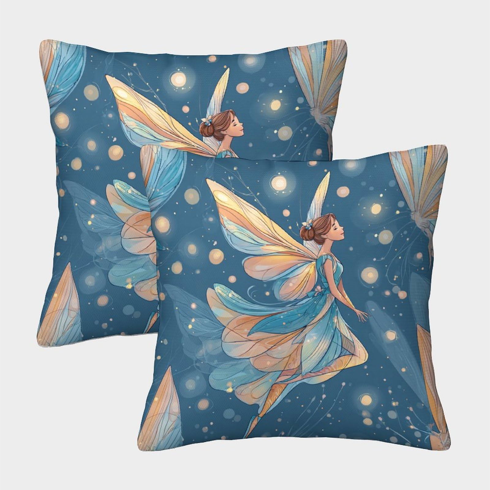 kaiyun 2 Pack Fairy Pattern, Cartoon Style 3D Cushion Cover Pillow Cover Sofa Outdoor Decoration Square 50x50cm