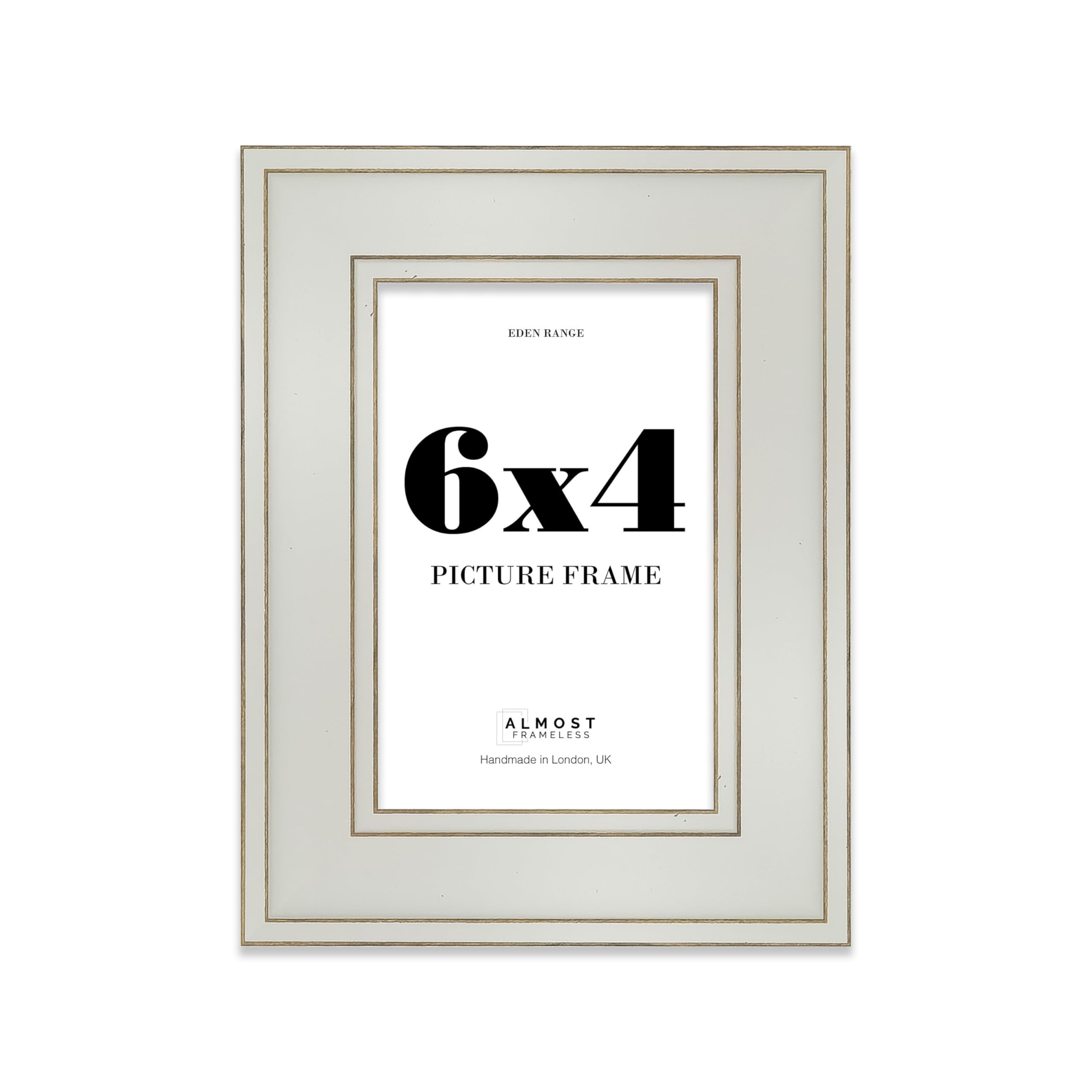 6x4 Light Grey Picture Frame - Shabby Chic Photo Frame with Distressed Finish, Gold Trim, Wall Hooks and Kickstand, 37mm Edge - 1 Pack