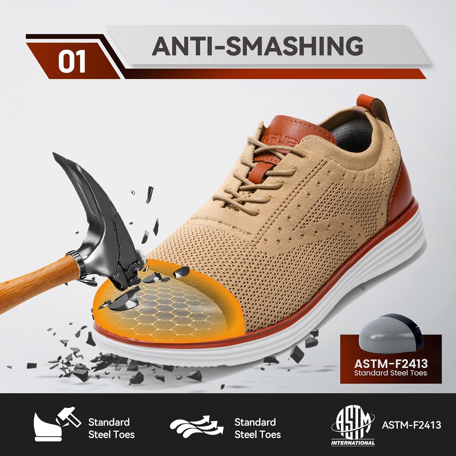 Furuian Steel Toe Shoes for Men Safety Shoes for Men Casual Dress Work Sneakers Lightweight Steel Toe Work Sneakers Comfortable Safety Tennis Oxfords - Image 4