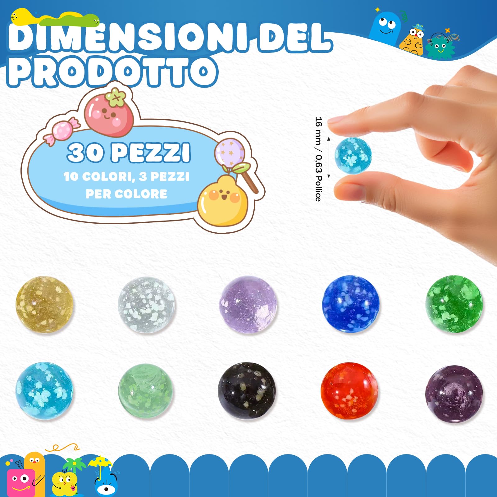 Biglie di Vetro 16mm Bagliore Nel Buio 30 Pezzi per Bambini Giocattoli Tradizionali
