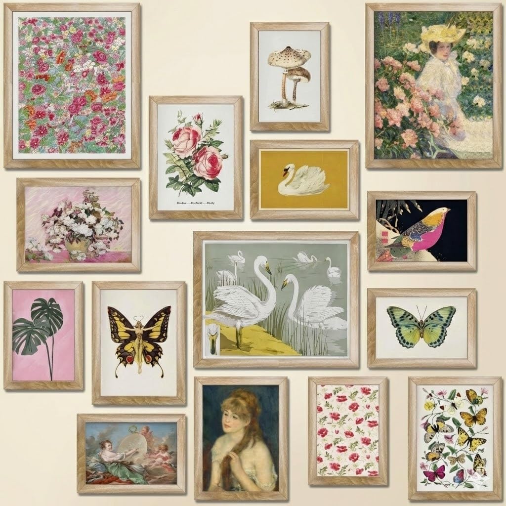 LANCHI95 15 Pcs FRAMED Eclectic Wall Decor, Colorful Eclectic Decor, Colorful Art, Girls Room, Vintage Wall Art Prints, Moody Maximalist Bedroom Decorations