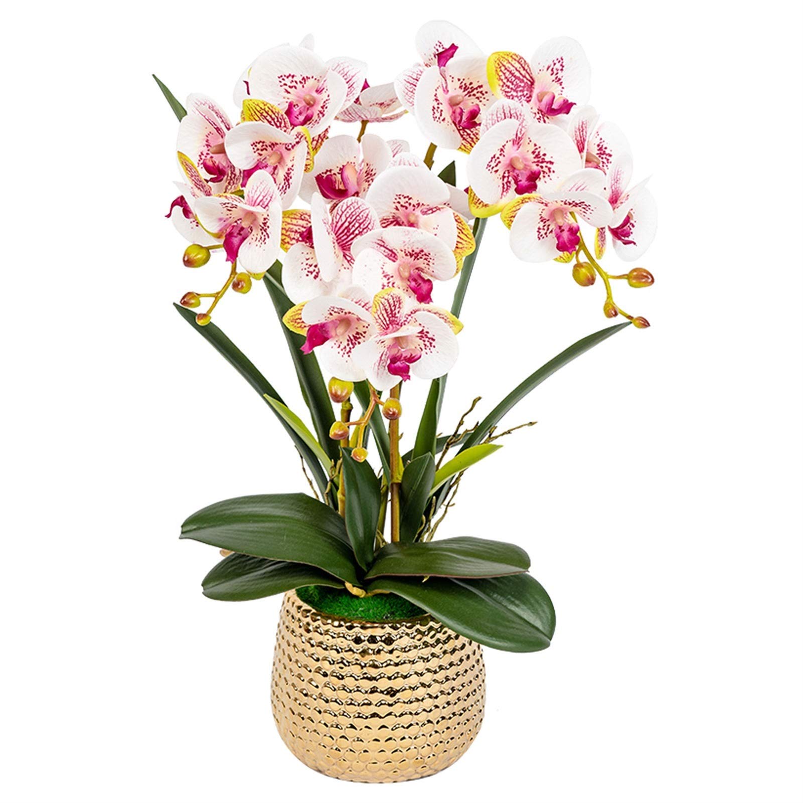 GTHTUHFD Simulation Flower Artificial Bonsai Silk Orchids Phalaenopsis With Golden Vase Fake Orchid Flowers Arrangement Romantic Dried Flower Decoration,Pink
