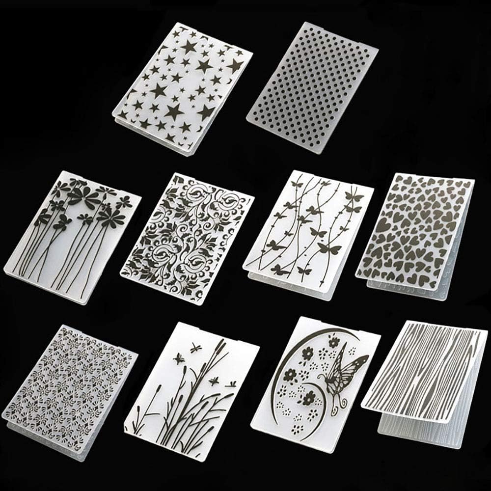 10 Patterns Plastic Template Craft Card Making Paper Cards Photo Album Wedding Decoration Scrapbooking Embossing Folder Fondant Cake Decorating Baking Tools Mould Party Supplies