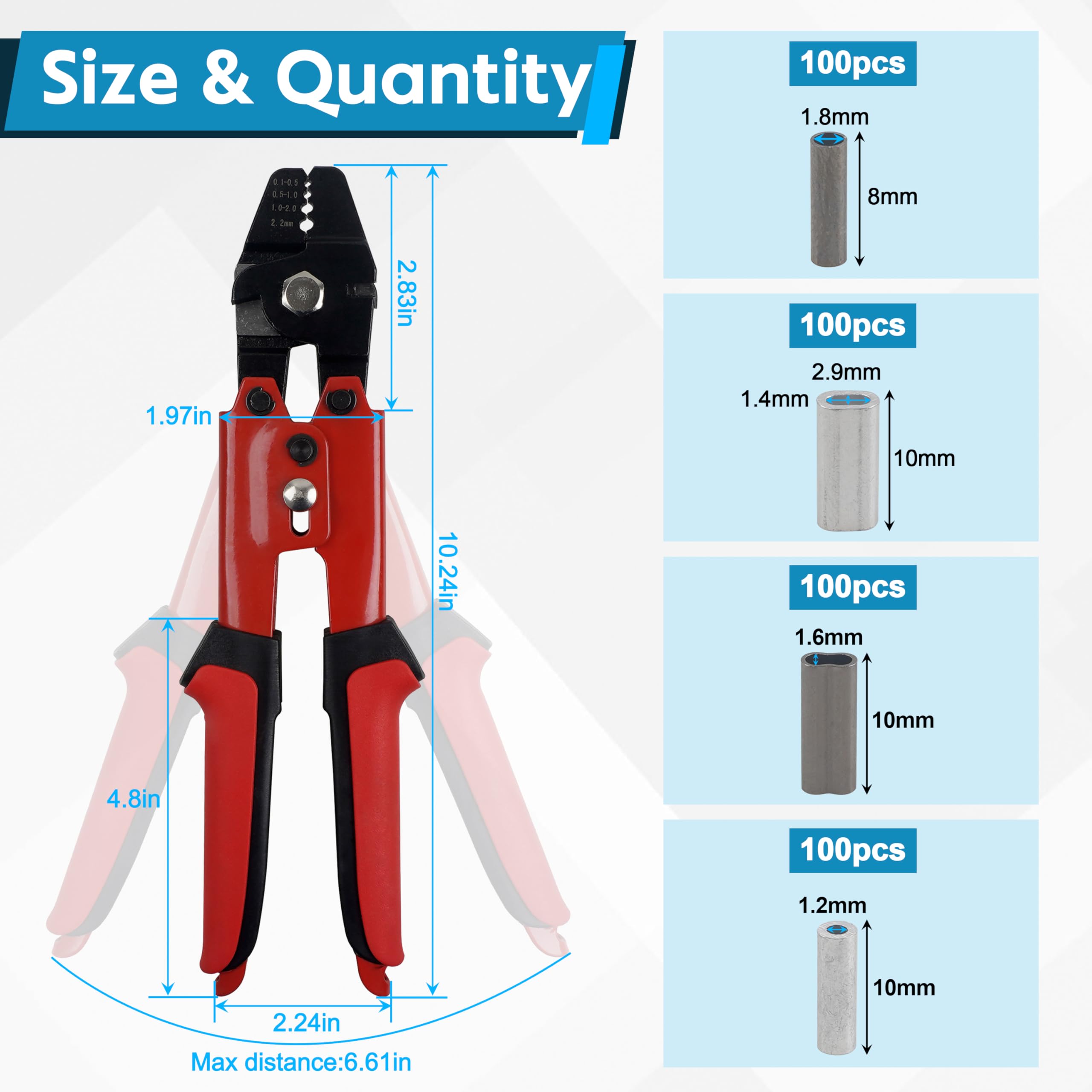 Fishing Crimping Tool Fishing Wire Line Crimping Rigging Kit Fishing Pliers Wire Rope Leader Crimp Tool with 500pcs Fishing Crimp Sleeves Beads Set Wire Rope Crimping Tool(Red)