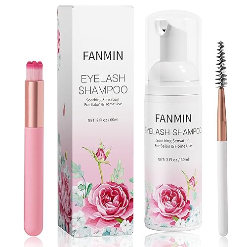 Limpiador de extensiones de pestañas de 2.3 fl oz + varita de rímel + cepillo limpiador espumoso de párpados, lavado de pestañas y baño de pestañas