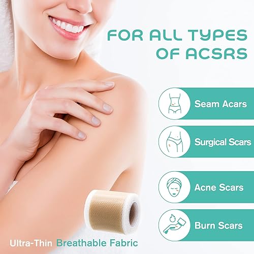 Miniatura 10 de Cinta de silicona suave de grado médico para eliminación de cicatrices (1 x 120 pulgadas), 1 rollo de 70.9 in con hojas de cicatriz de silicona de