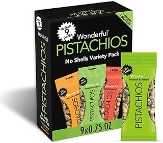 Wonderful Pistachios No Shells, 3 Flavors Mixed Variety Pack of 9 (0.75 Ounce), Roasted & Salted Nuts (4), Chili Roasted (...