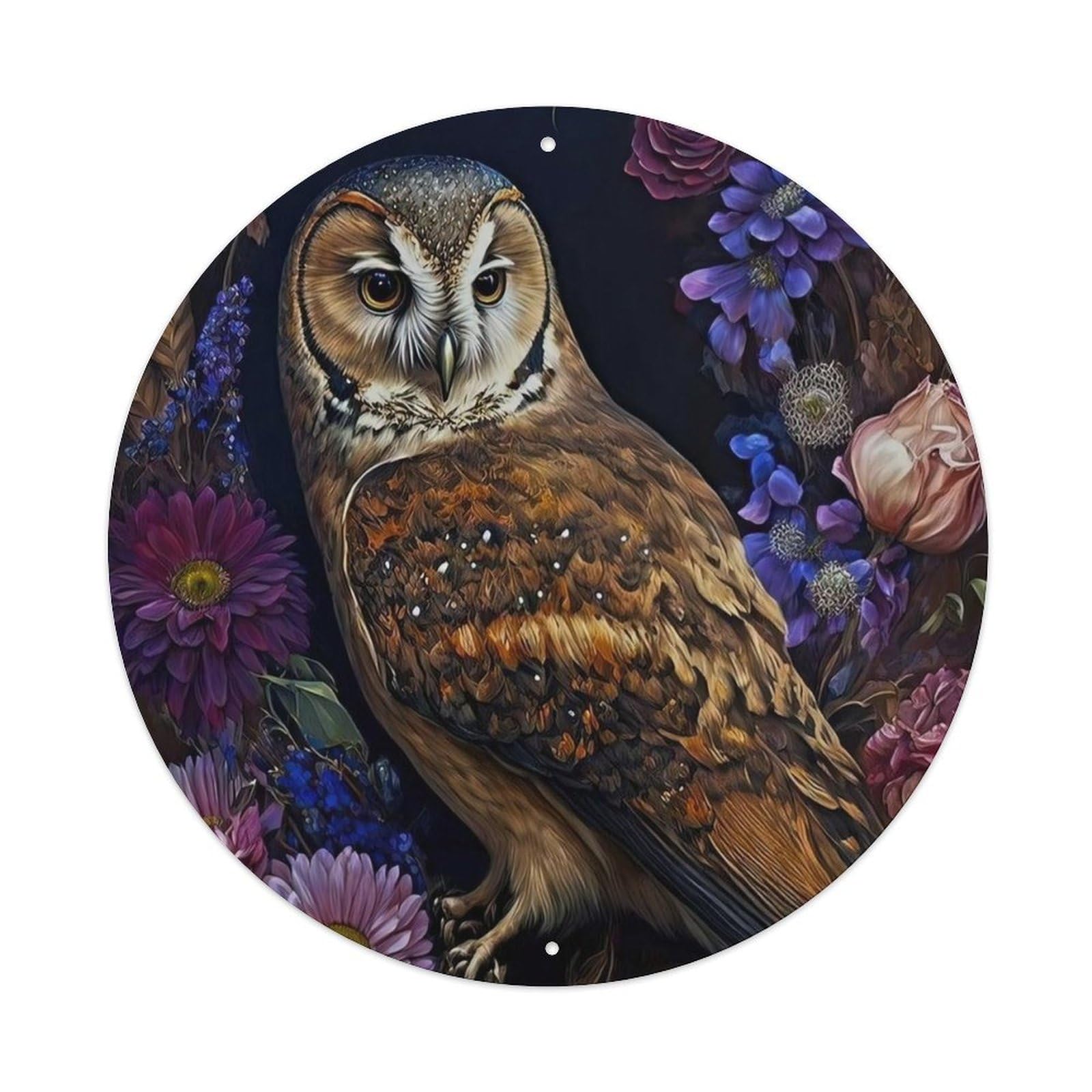 Animal Owl And Flower Artwork Metal Tin Sign