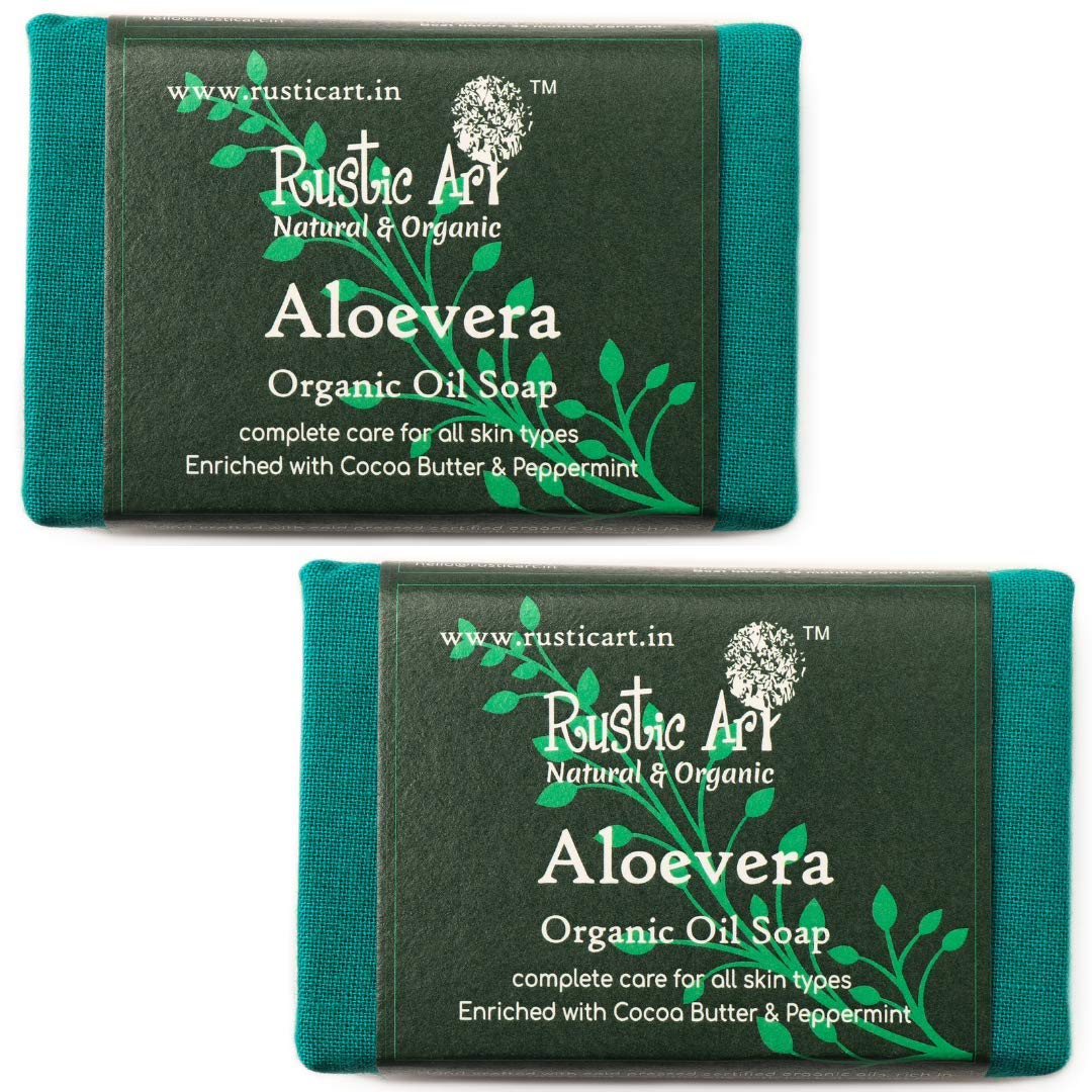 Rustic Art Organic Aloe Vera Soap | Almond, Jojoba, Vitamin E | Dry to Normal Skin | | Coldprocessed | Hydrating | For Women & Men | 100g (Pack of 2)-image-48