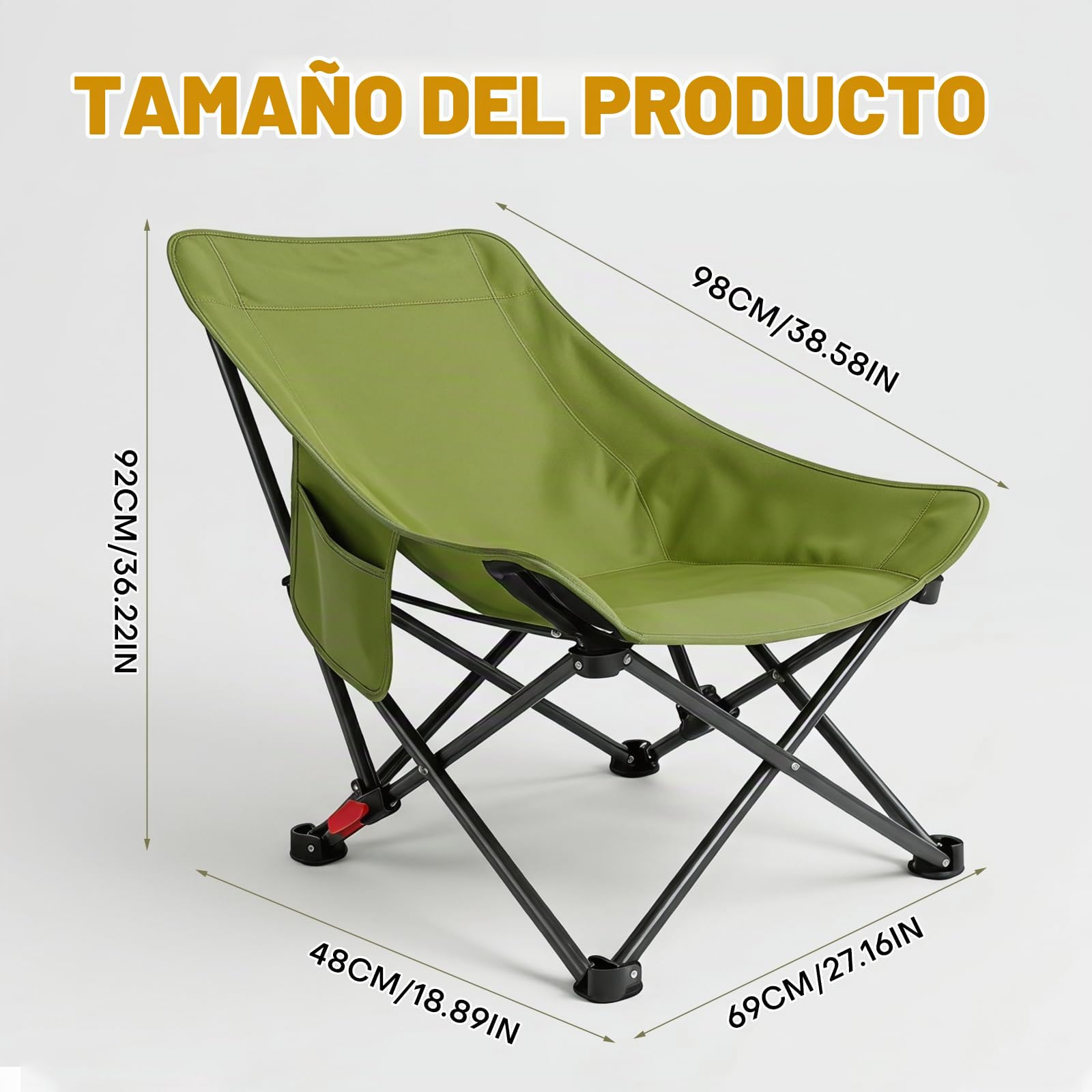 Silla de camping plegable con respaldo alto, 120 kg, ultraligera, portátil, silla plegable de camping, silla de pesca plegable con 2 bolsillos laterales, respaldo alto, silla plegable para exteriores
