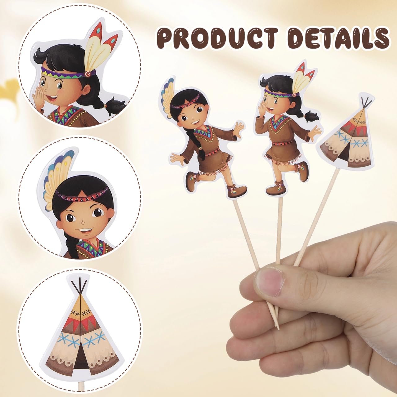 24 Stück Thanksgiving Kuchen-Topper – Indianer-Mädchen Cupcake Picks, Zelt-Design, Partyzubehör Für Erntefeste & Feiern