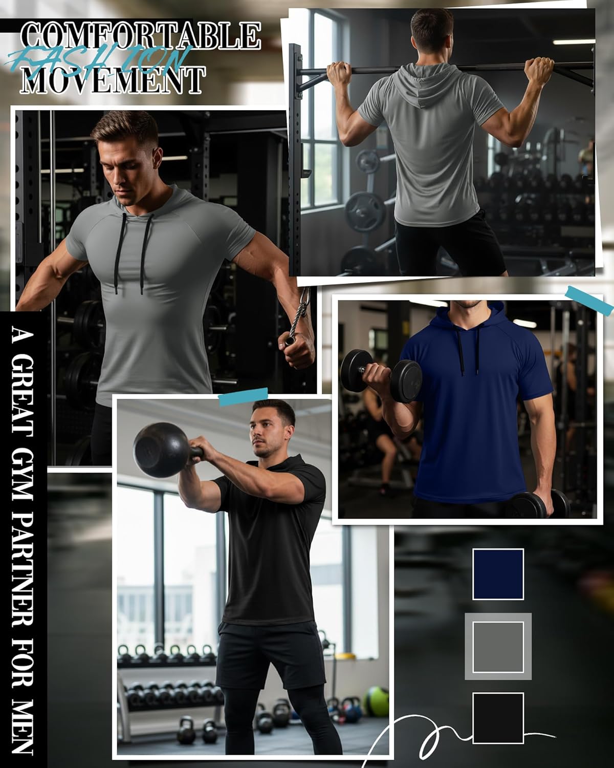 Ficerd 3 Pack Big and Tall Men's Hoodie Short Sleeve Workout T Shirts Casual Running Athletic Pullover Sweatshirt - Image 2