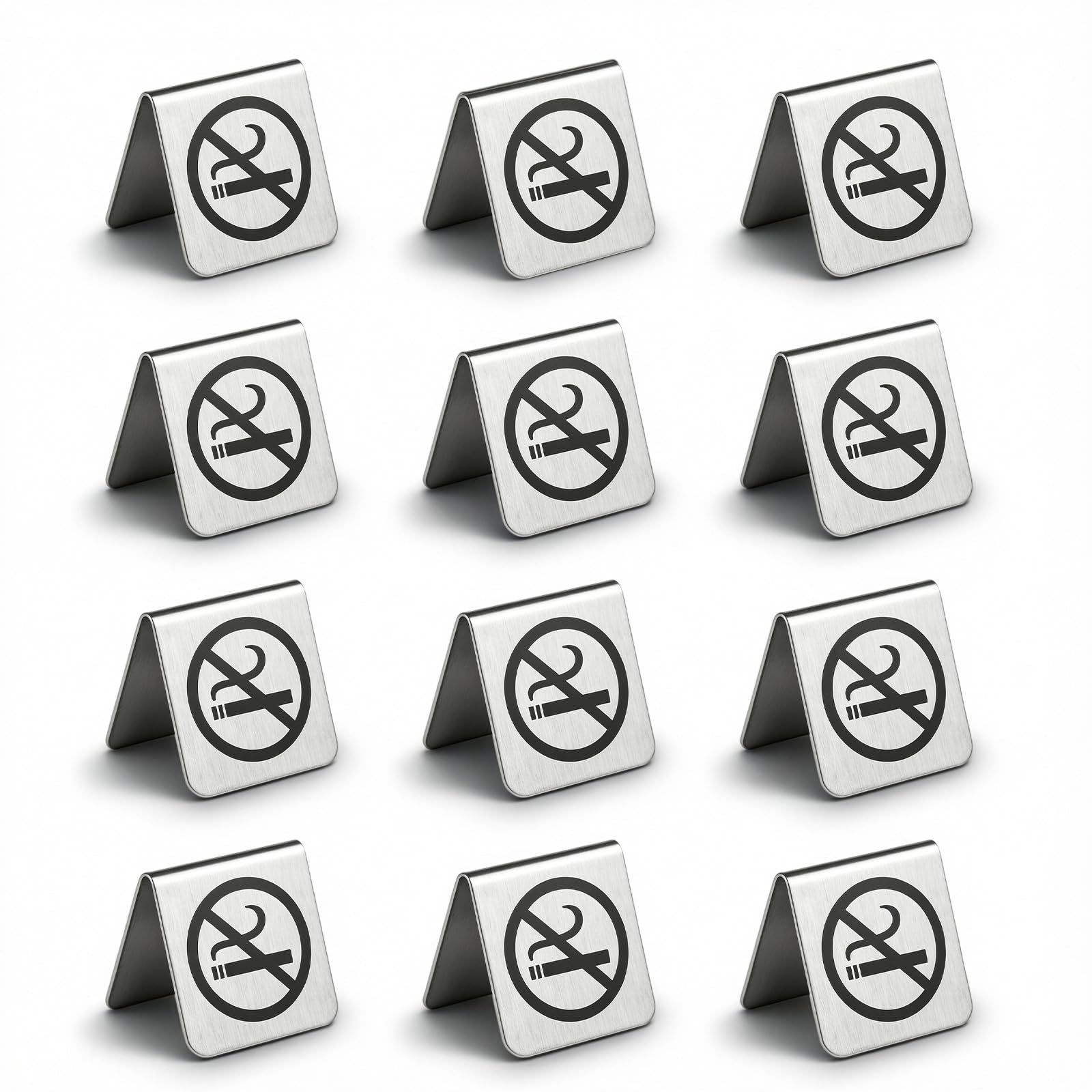 12 cartelli bifacciali vietati fumare, in acciaio inox, con logo trasparente, per bar, club, camere, negozi, ristoranti, hotel (5 x 5 x 5 cm)