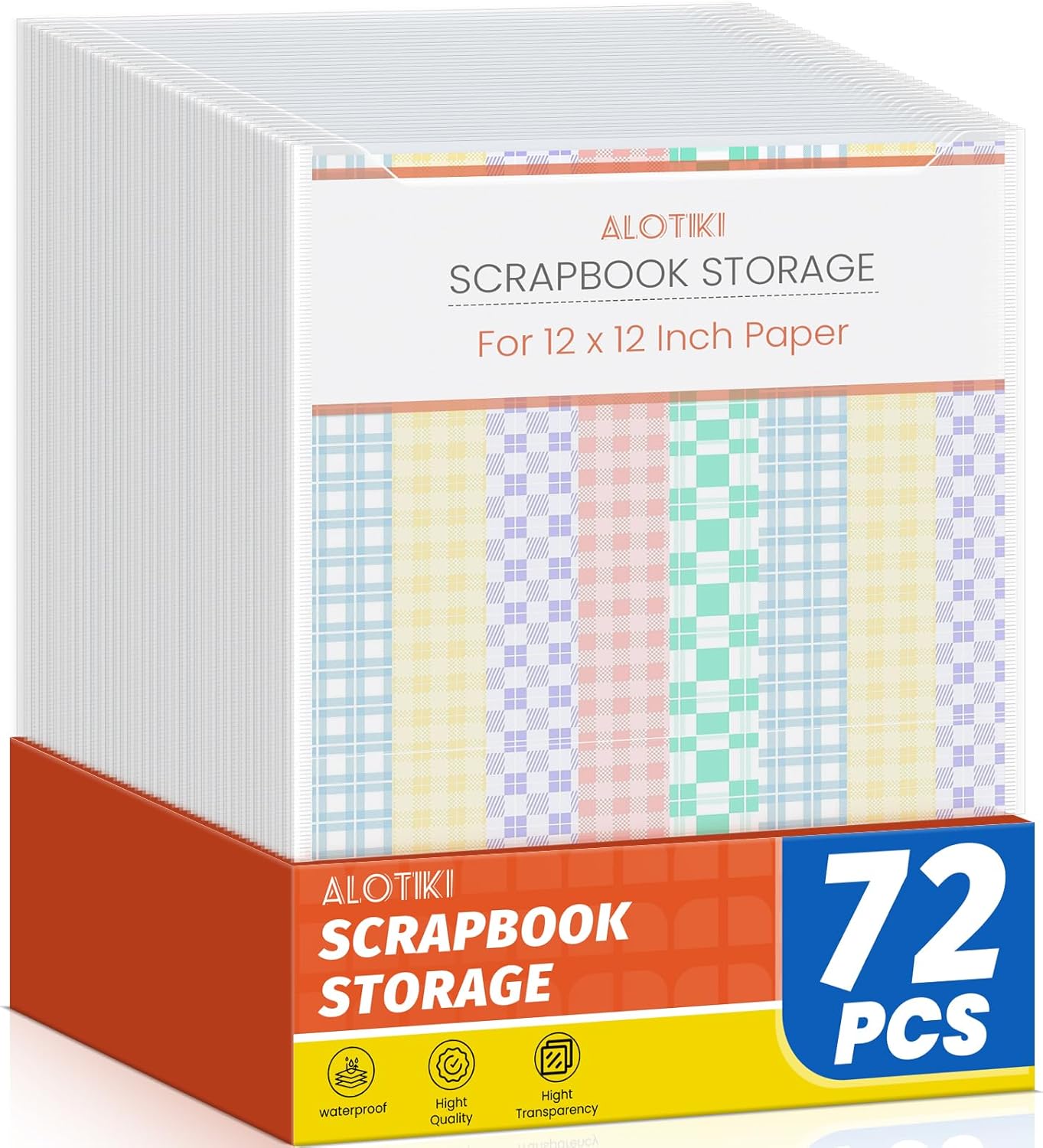 ALOTIKI Scrapbook Paper Storage,72 Pcs 12x12 Paper Storage Organizer, Clear Paper Storage Bag for Holding Scrapbooking, Vinyl, Photos and File Enclosed Storage