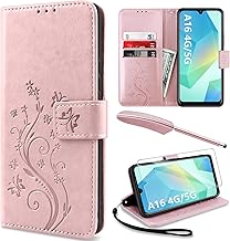 YIRSUR Handyhülle für Samsung Galaxy A16 4G/5G Hülle mit 1 Stück Hartglas Schutzfolie, PU Leder Flip Wallet Case Kartenfach Ständer Klapphülle Lederhülle für Samsung Galaxy A16 4G/5G - Rosa