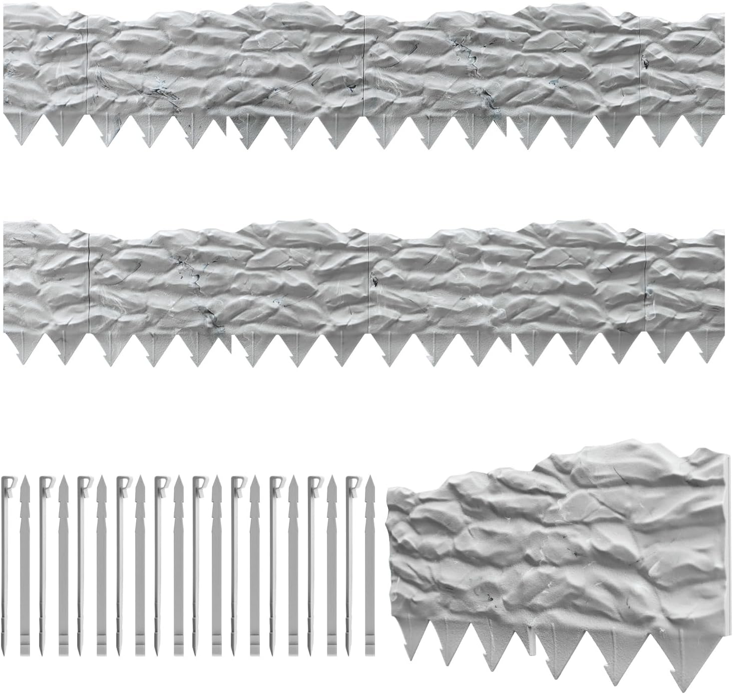 20pcs garden edging border, 21ft marbled design garden landscape edging borders with 20 pcs stakes, plastic garden fence lawn edging border for flower bed, yard, patio, and pathway landscaping