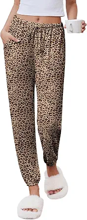 Ekouaer Womens Jogger Pajamas Pants Comfy Long Lounge Bottom,Drawstring Elastic Waist Sleep Pants with Pockets