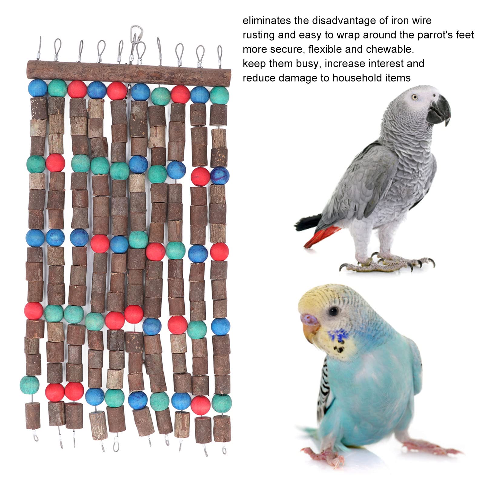Juguetes para Masticar pájaros de Madera Multicolor, mordedura Comestible Segura, Juguetes para rasgar Loros con Alambre de Acero, Bloques de Cuentas de Madera