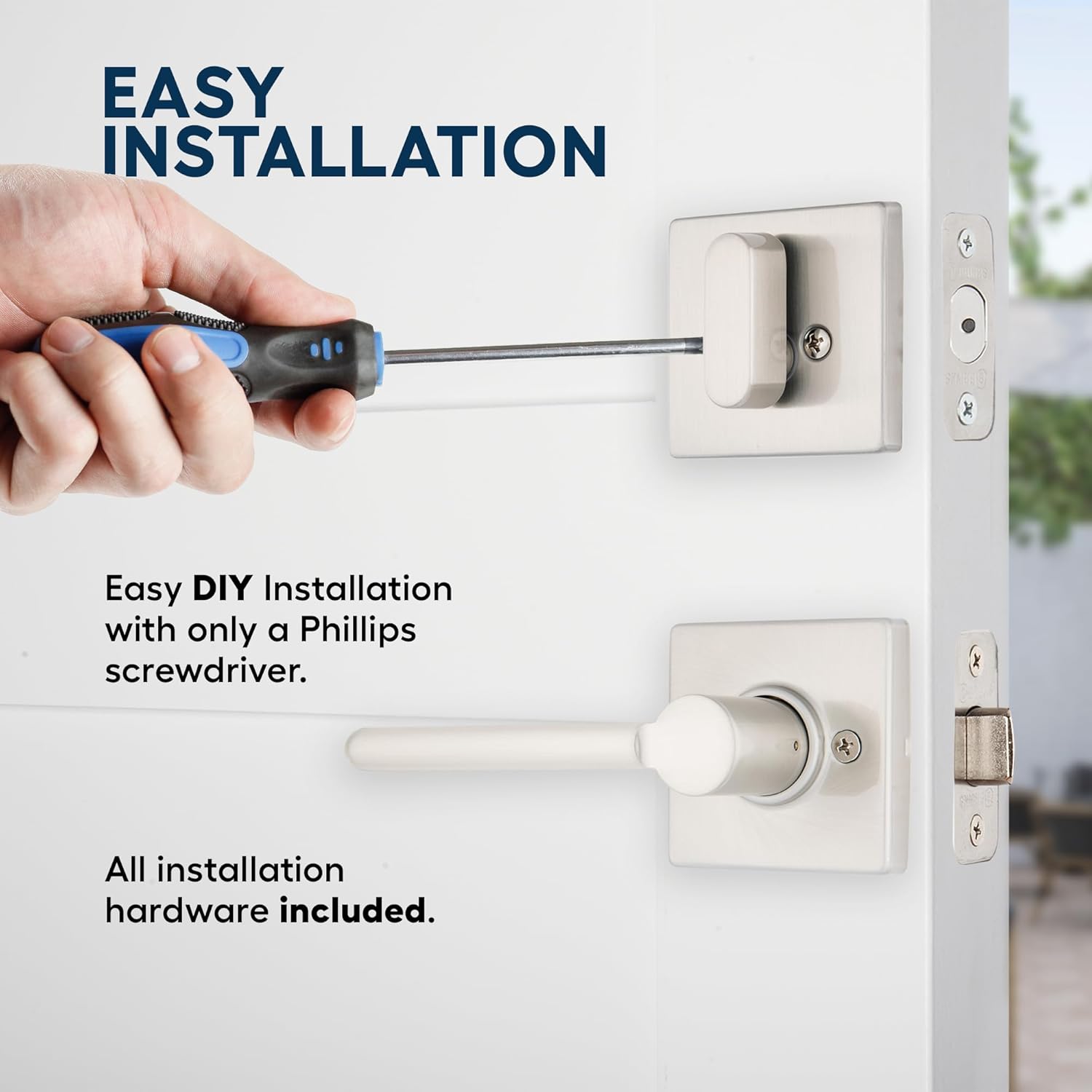 BRINKS Contemporary Keyed Entry Door Handleset with Lever and Deadbolt, Modern Front Door Lock Set, Easy Install, Pick-Resistant (Straight Lever, Satin Nickel)