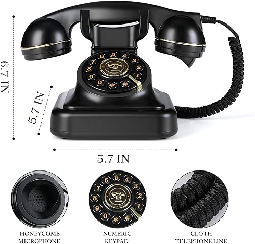 Miniatura 9 de Teléfono fijo retro, Sentno 1960's Vintage Teléfono con Esfera con Cable Teléfono Clásico Antiguo Teléfono de Escritorio con Cable para Oficina y