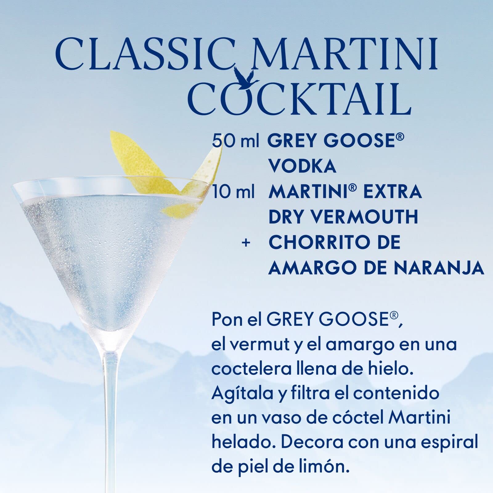 GREY GOOSE vodka prémium francés, elaborado exclusivamente con el mejor trigo francés y agua de manantial natural, 40 % ALC., 600 cl / 6l