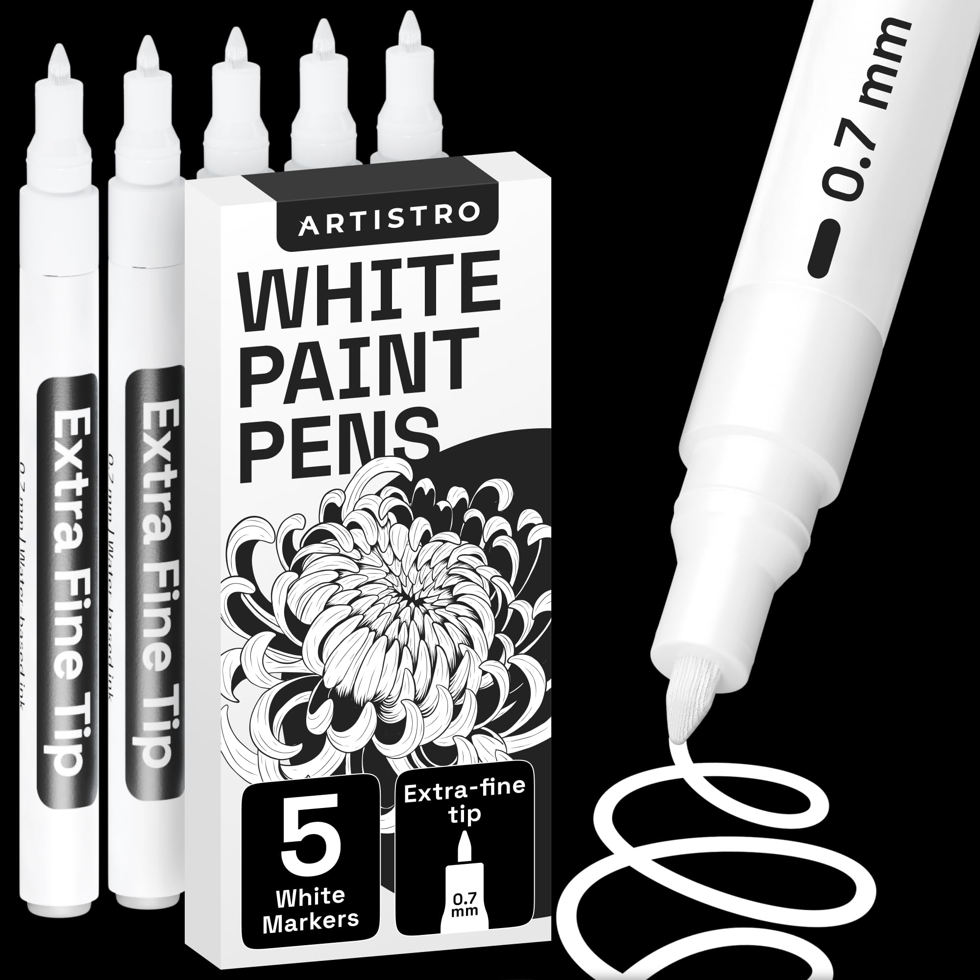 Artistro Acrylstifte für Steine, Zeichenstifte, Felsmalerei, Keramik, Glas, Holz, Reifen, Stoff, Metall, Leinwand, DYI, Acrylfarbe Permanent Marker Weiß auf Wasserbasis mit Extra-Feiner Spitze