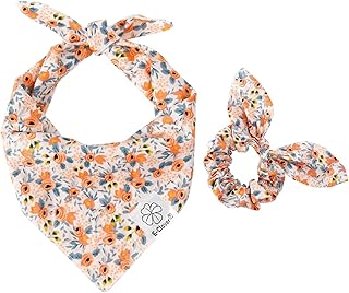 E-Clover Pañuelos para perros y coleteros a juego, lindo diseño de flores, baberos, bandana para mascotas con pajarita para perros medianos y grandes, dueña, mamá, primavera