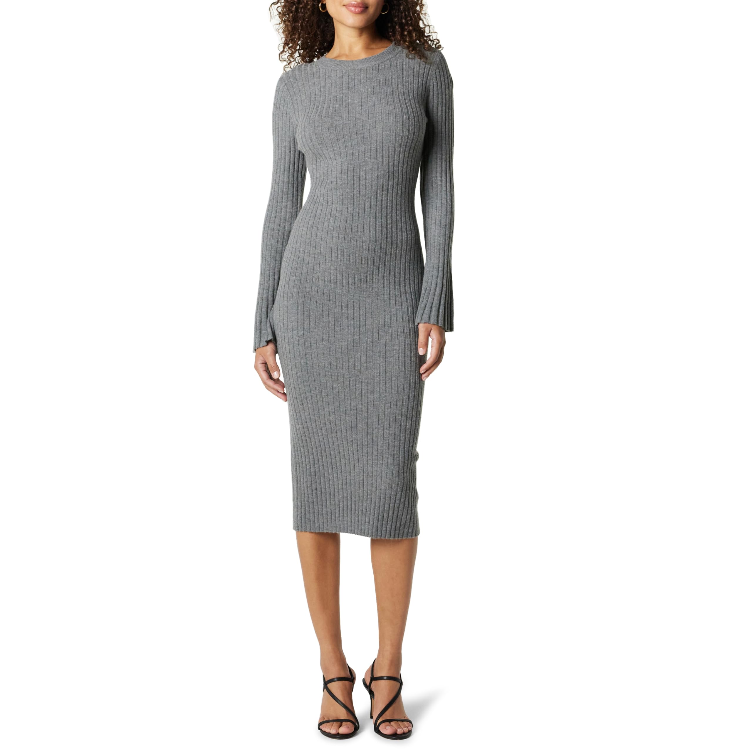 The Drop Vestito da Donna, Fernanda, in Maglia a Costine, con Maniche a Campana
