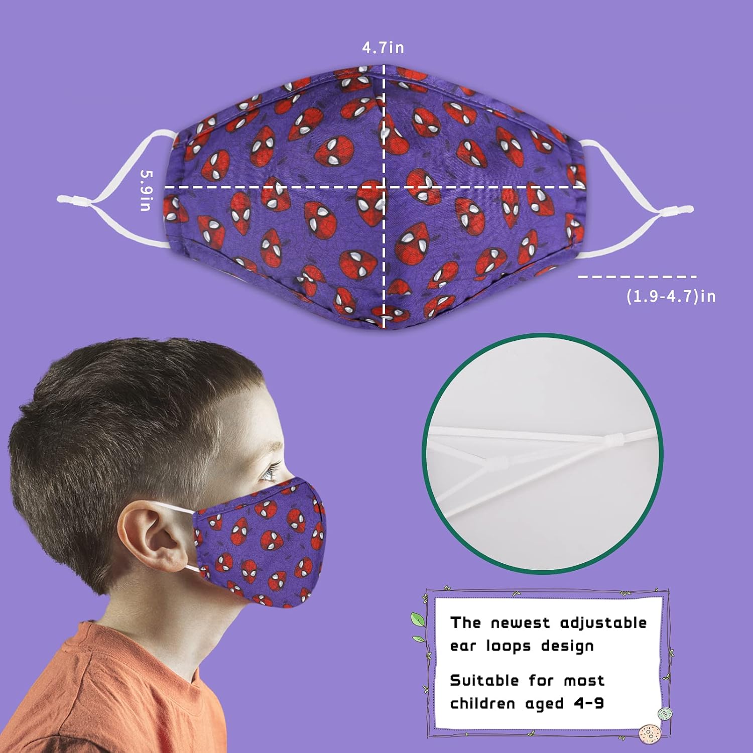 Washable Reusable Kids Face Mask with Adjustable Ear Loops for Girl Boy Gift