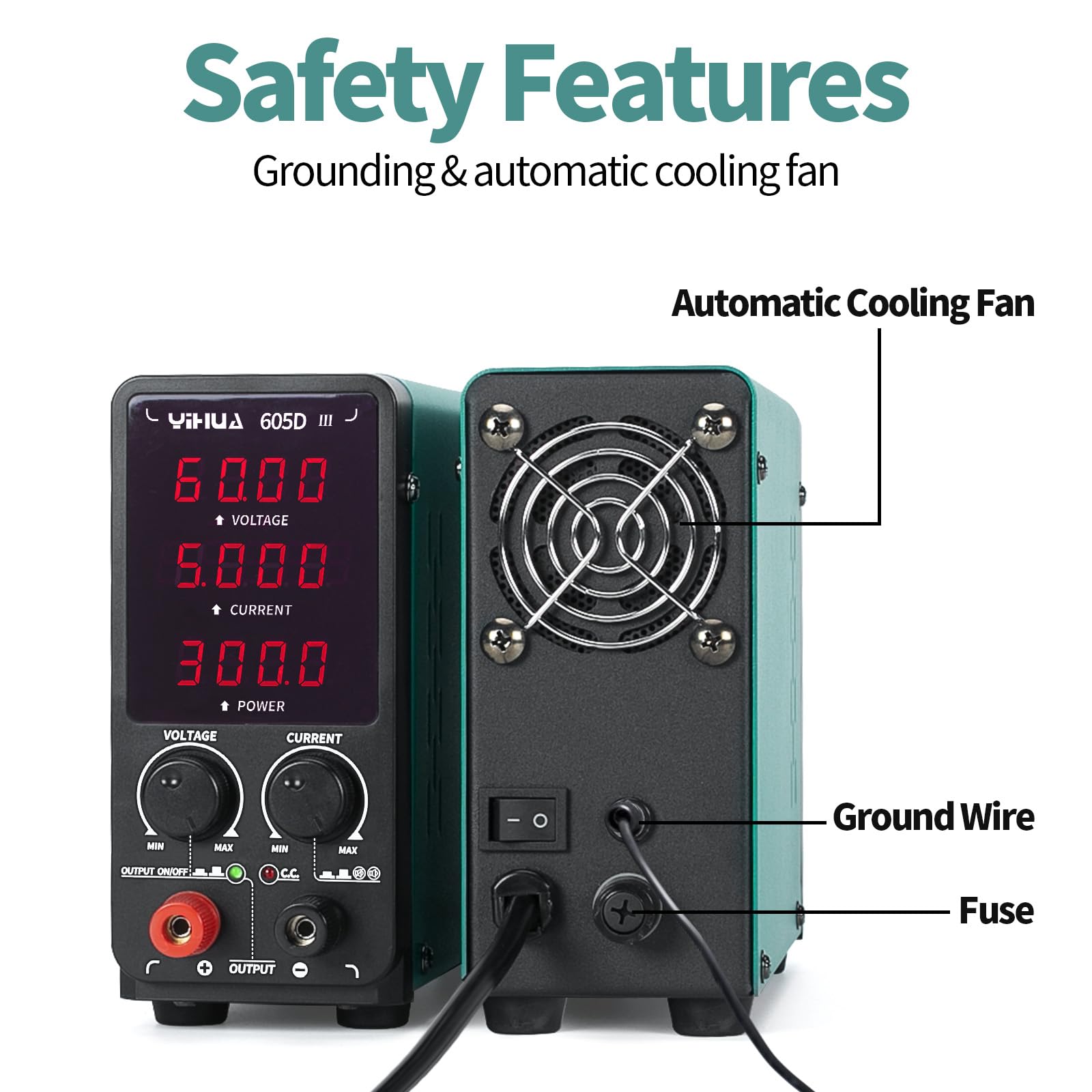 YIHUA 605D-III Alimentation de laboratoire banc d'établi réglable variable 60V 5A DC labo avec pinces crocodiles mode CC/CV automatique pour l'électronique la réparation la galvanoplastie ingénierie