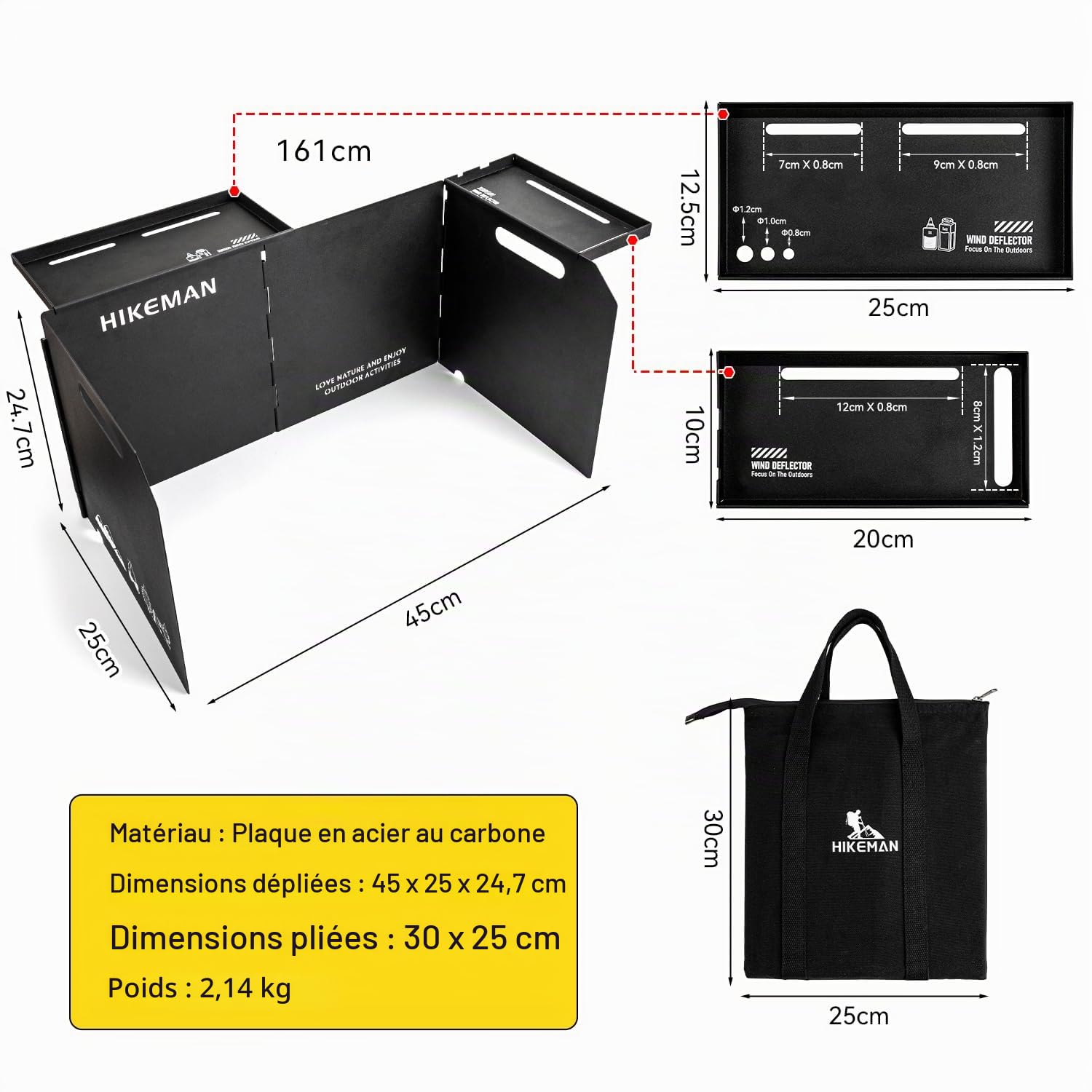 HIKEMAN Pare-brise pour réchaud de camping – Pare-brise d'extérieur pliable pour cuisinière à gaz, portable, coupe-vent de camping avec un sac de rangement pour camping, randonnée, pique-nique